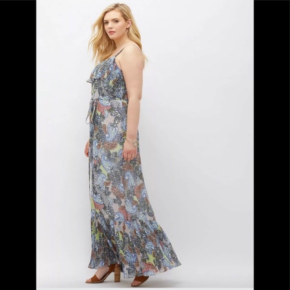 EUC Lane Bryant Paisley Pleated Ruffle Maxi Dress - Picture 4 of 10
